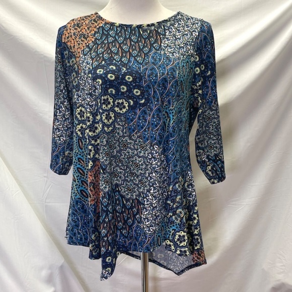 STAR VIXEN Royal Blue & Multicolor Scarf Point Top Blouse 1X - Picture 5 of 5